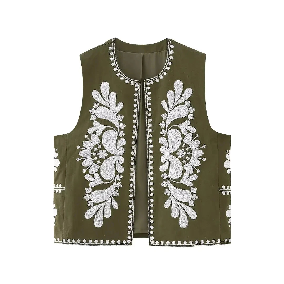 Floral-Embroidered Sleeveless Women's Vest