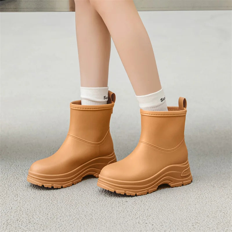 Women's Mid-Calf Waterproof Boots with Slip-Resistant Thick Sole