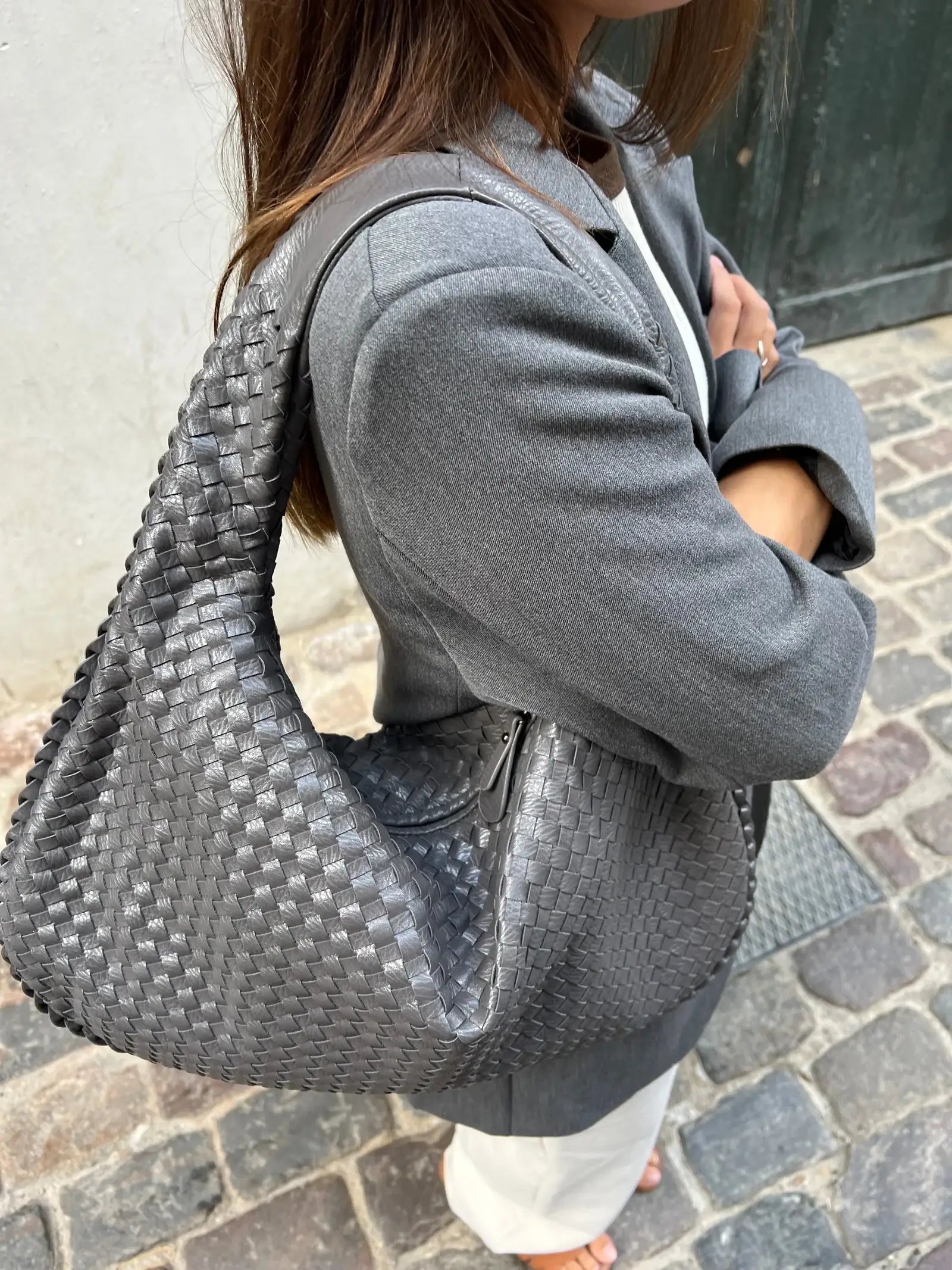 Large Slouchy Woven Shoulder Bag for Women