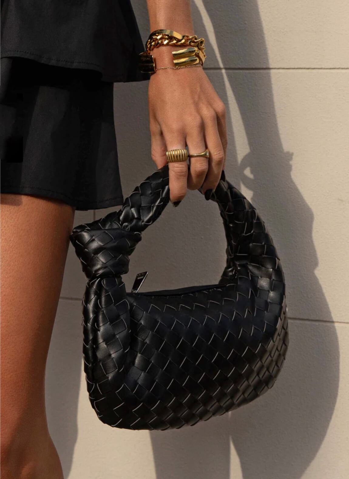 Mini Woven Handbag for Women with Top Handle and Knot Accent
