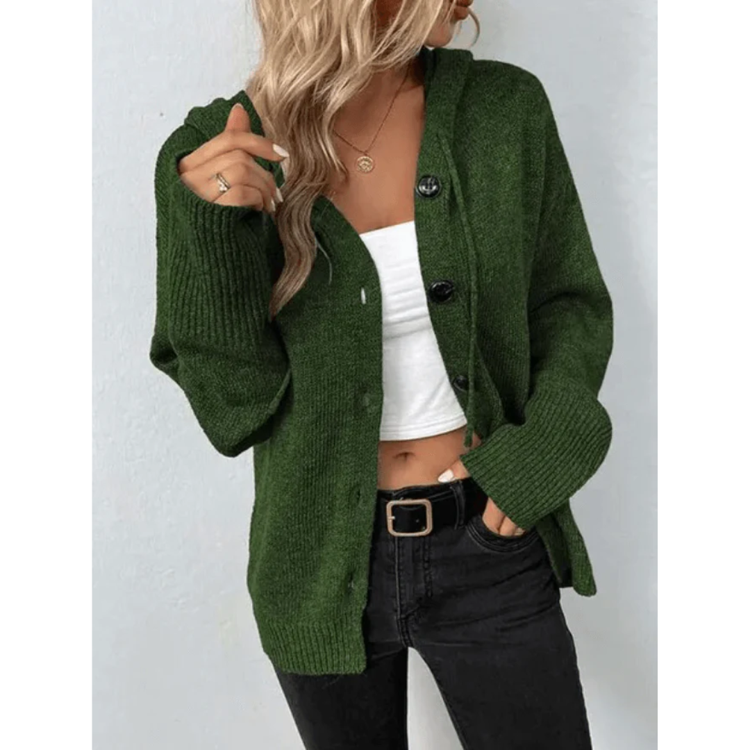 Relaxed Fit Women's Knit Cardigan with Cozy Button-Up Design