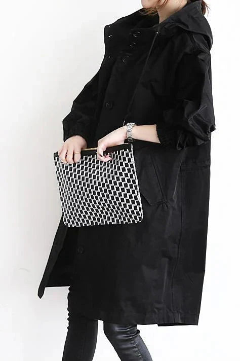 Women's Hooded Oversized Rain Jacket with Button Closure and Pockets