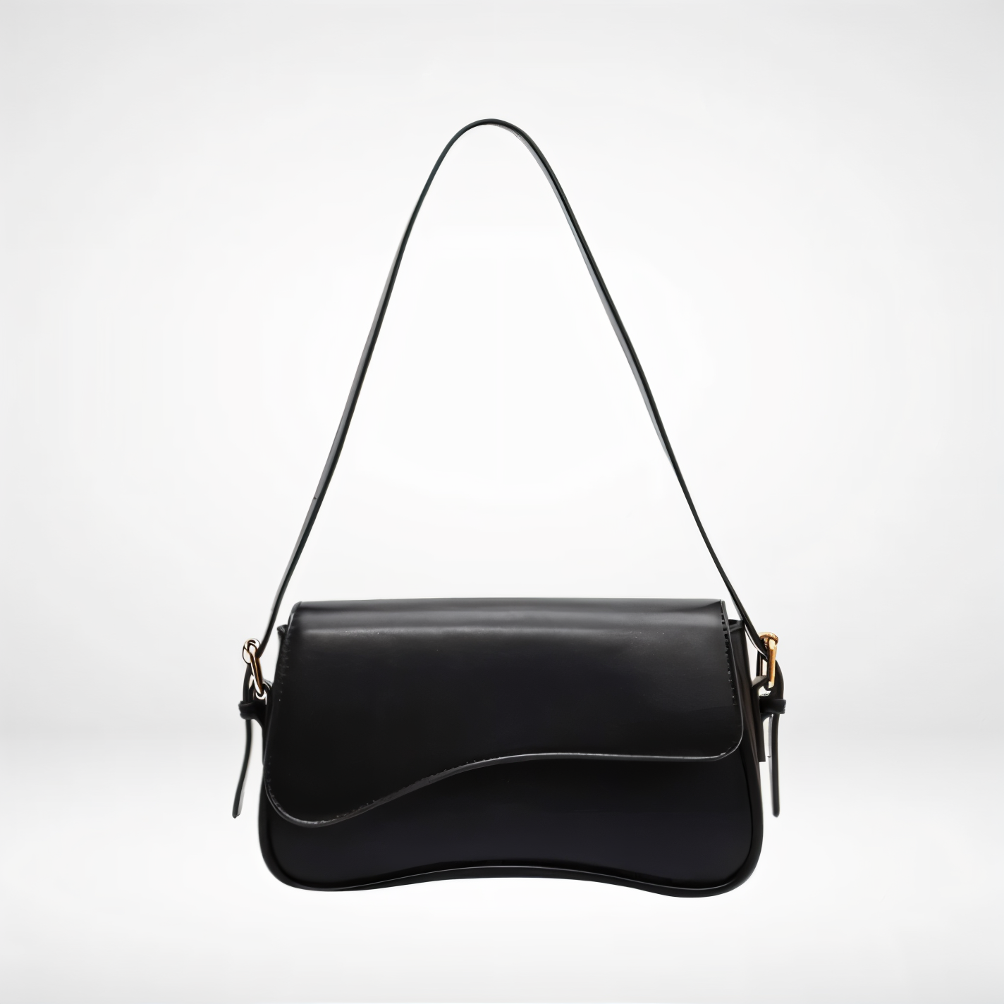 Adjustable Strap Women's Curved Flap Shoulder Bag with Closure