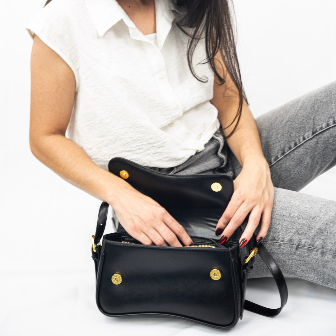 Adjustable Strap Women's Curved Flap Shoulder Bag with Closure