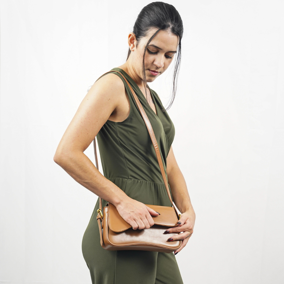 Adjustable Strap Women's Curved Flap Shoulder Bag with Closure