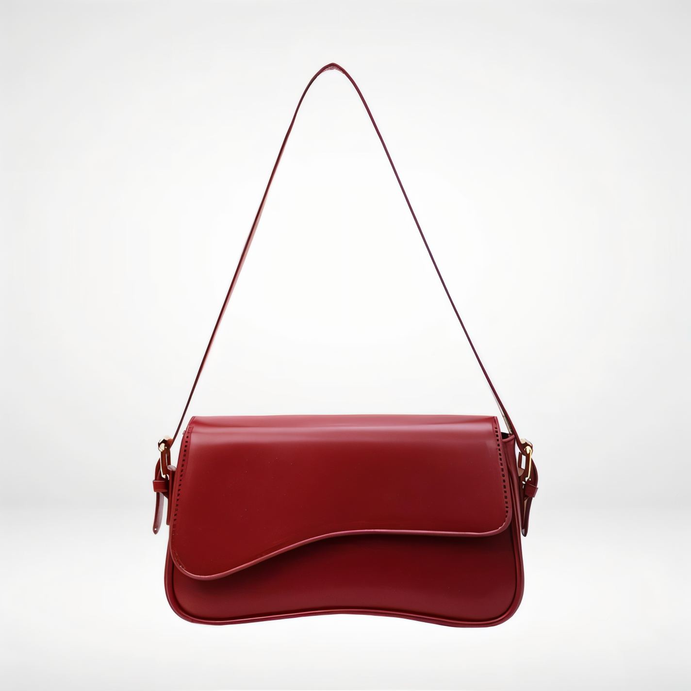 Adjustable Strap Women's Curved Flap Shoulder Bag with Closure