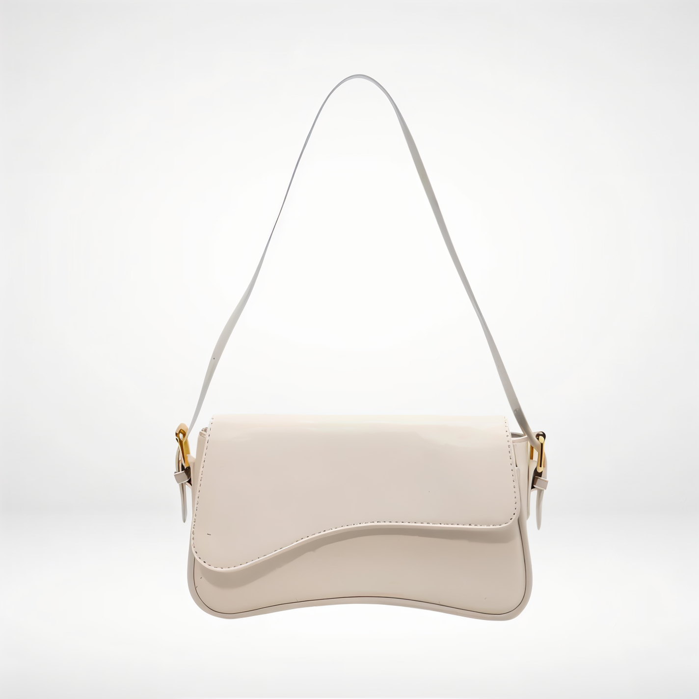 Adjustable Strap Women's Curved Flap Shoulder Bag with Closure