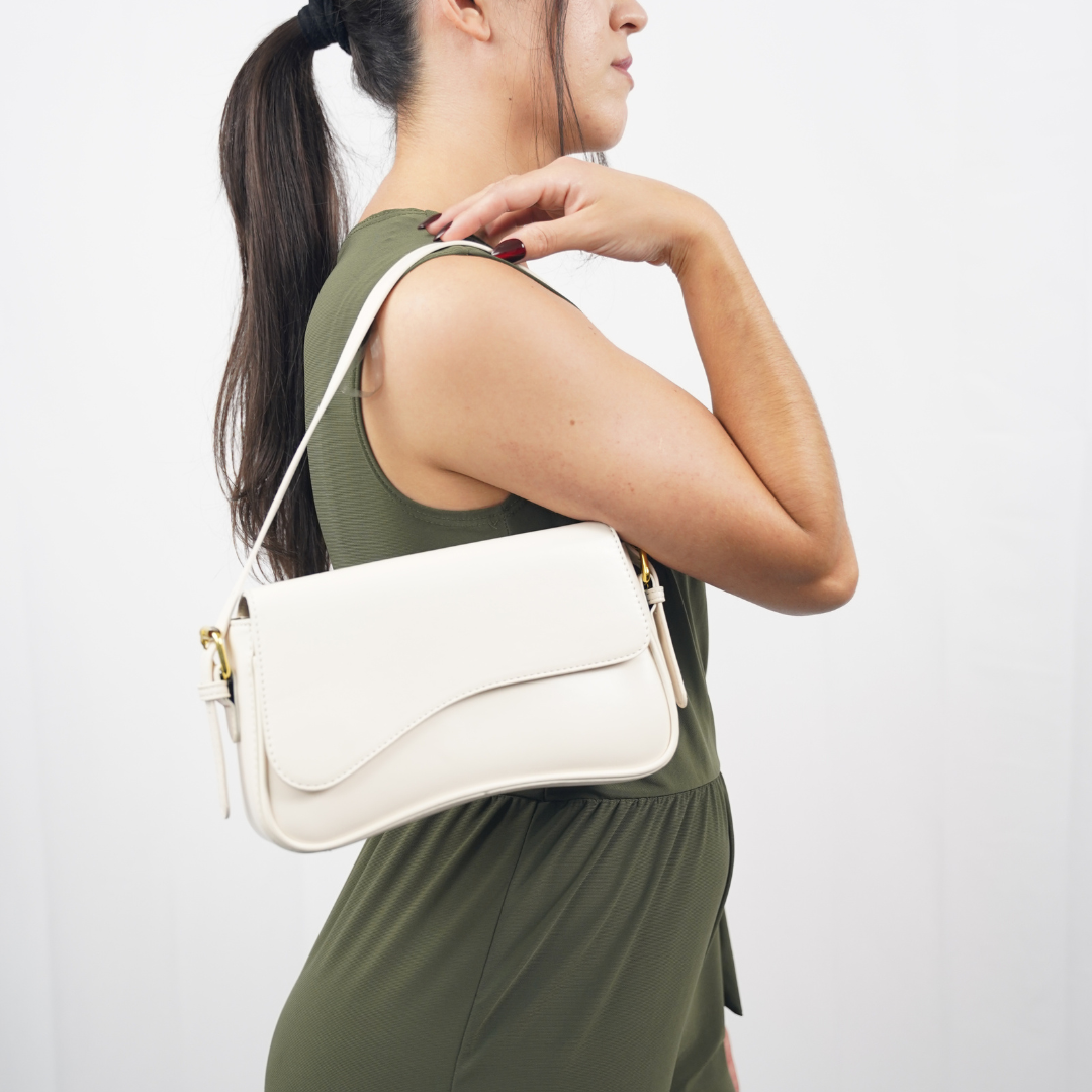 Adjustable Strap Women's Curved Flap Shoulder Bag with Closure