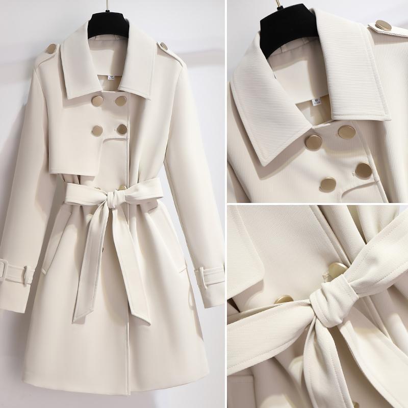 Women's Stylish Short Double-Breasted Trench Coat with Waist Belt
