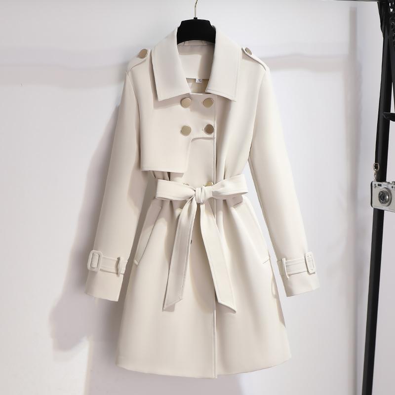 Women's Stylish Short Double-Breasted Trench Coat with Waist Belt
