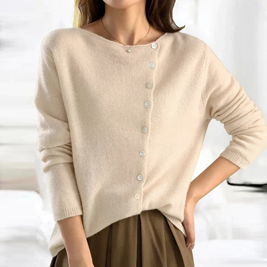 Long Sleeve Asymmetric Button Knit Cardigan for Women