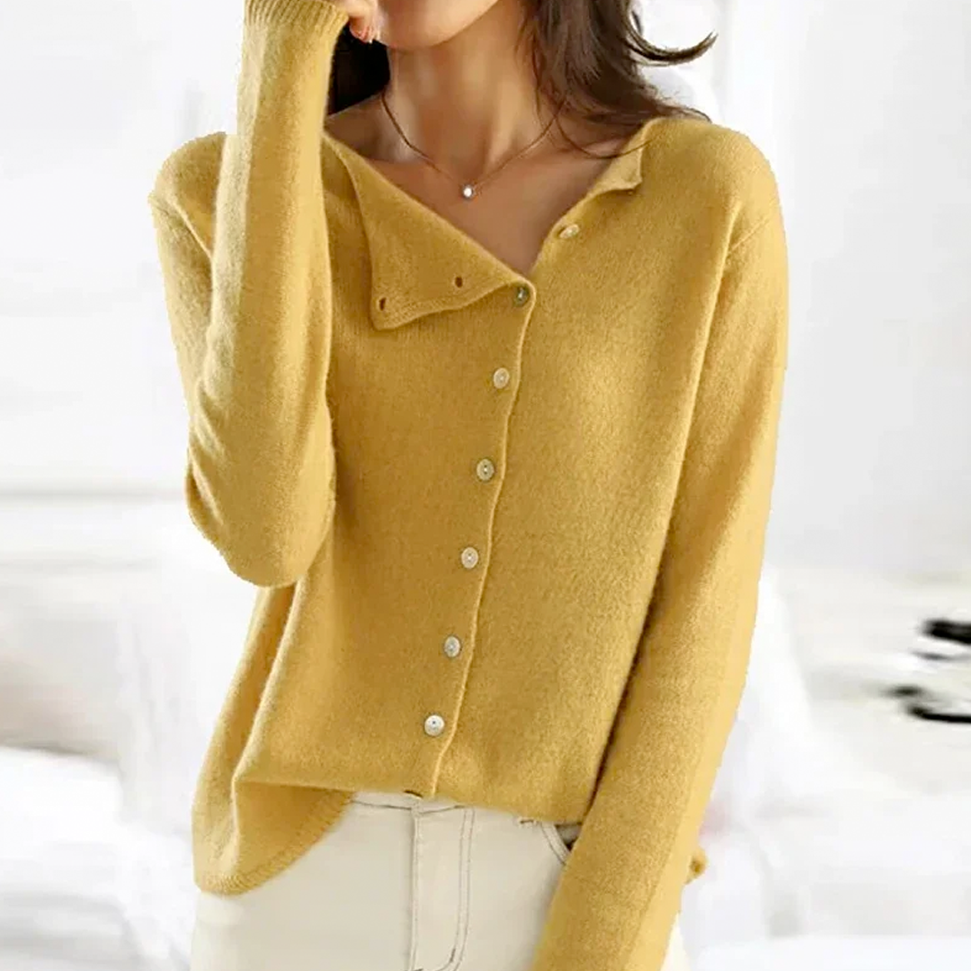 Long Sleeve Asymmetric Button Knit Cardigan for Women