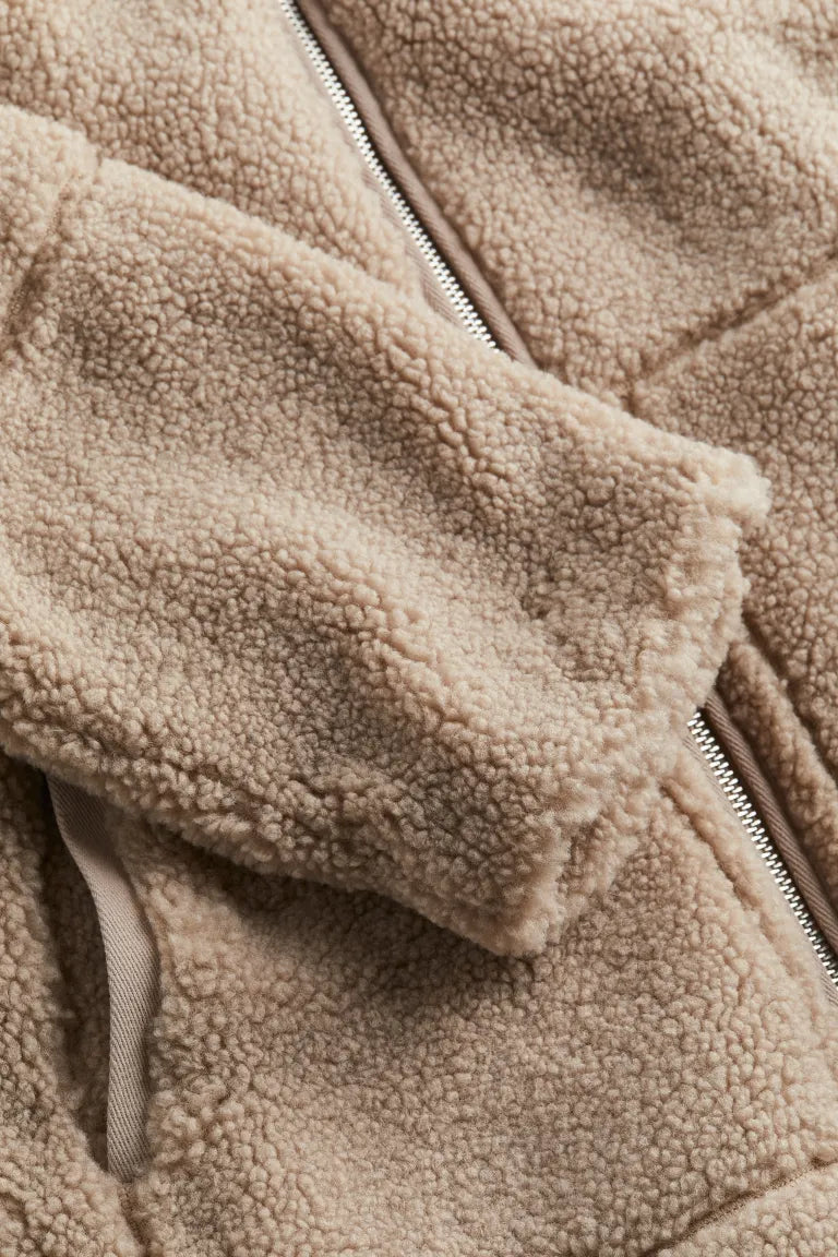 Women's Fleece Jacket with High Collar and Zipper Front - Oversized Fit