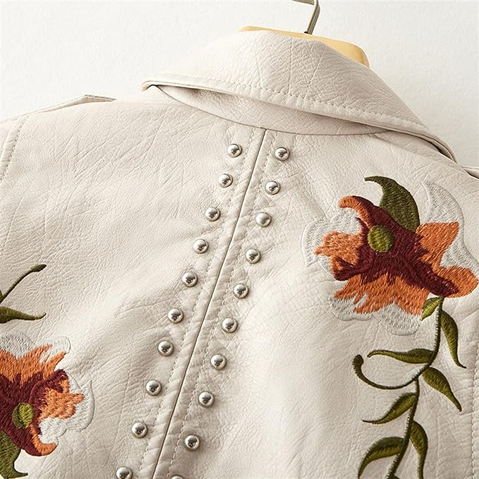Embroidered and Studded Leather Jacket for Women