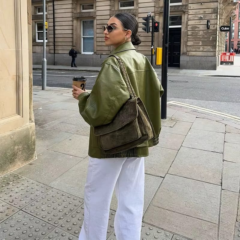 Women's Oversized Zip-Front Jacket with Flap Pockets