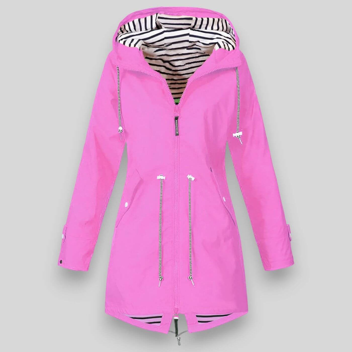 Women's Hooded Zip Rain Jacket with Adjustable Drawcord Waist