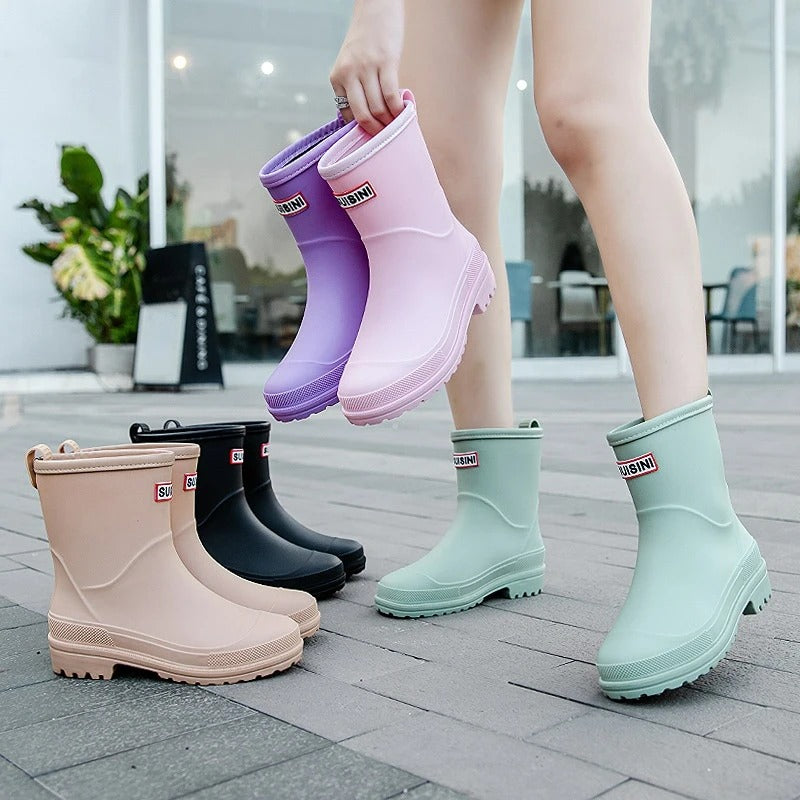 Waterproof Mid-Calf Rain Boots for Women with Non-Slip Sole