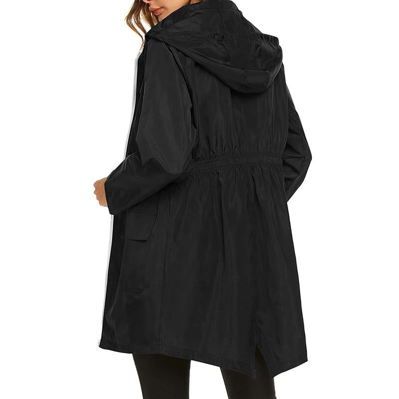 Women's Hooded Waterproof Windbreaker Jacket with Zipper Closure