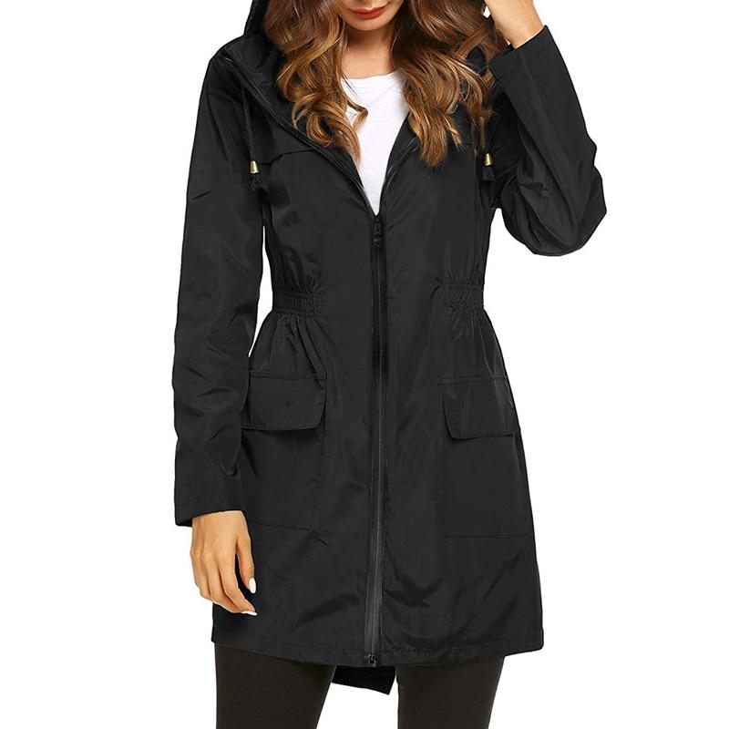 Women's Hooded Waterproof Windbreaker Jacket with Zipper Closure