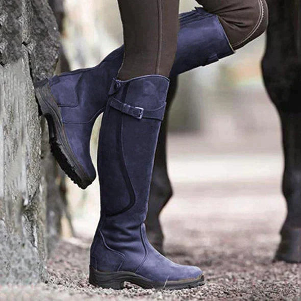 Waterproof Knee-High Boots for Women with Buckle Strap and Non-Slip Sole