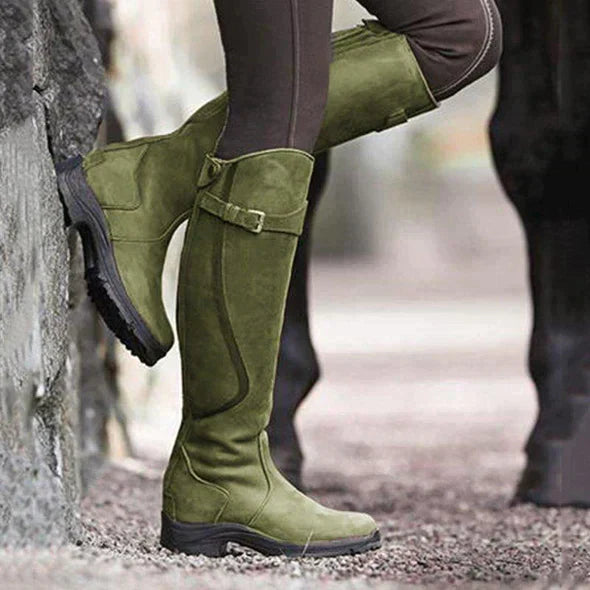 Waterproof Knee-High Boots for Women with Buckle Strap and Non-Slip Sole