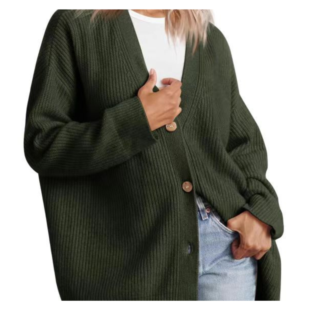 Long Women's Warm Knitted Cardigan with Buttons