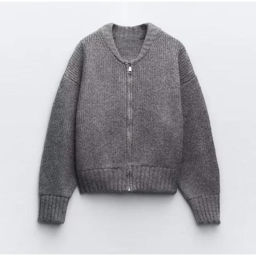Orhaney | Women's Zippered Round Neck Cardigan
