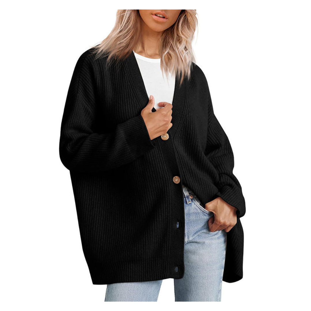 Long Women's Warm Knitted Cardigan with Buttons