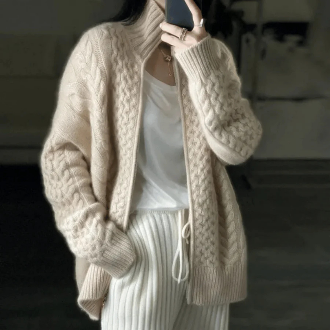 Warm Long Sleeve Knit Cardigan for Women | Zipper Closure