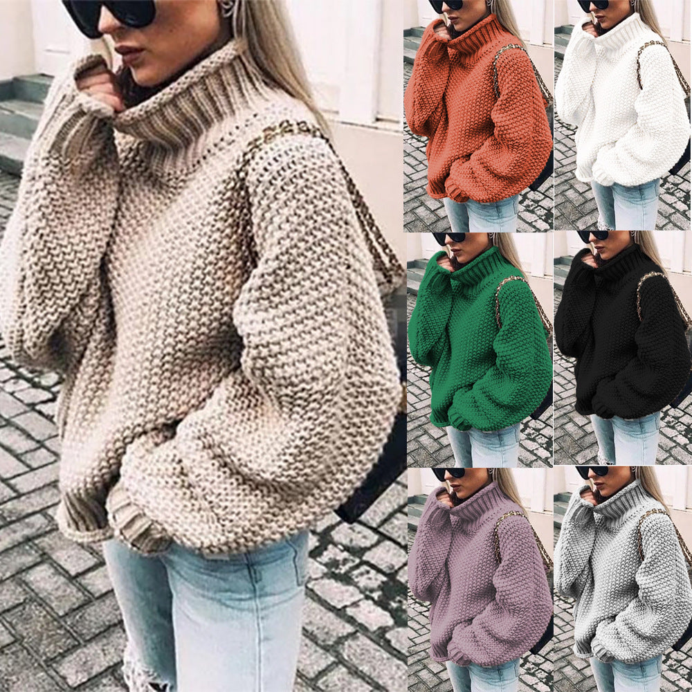 Women's Chunky Knit Turtleneck Sweater in Oversized Fit