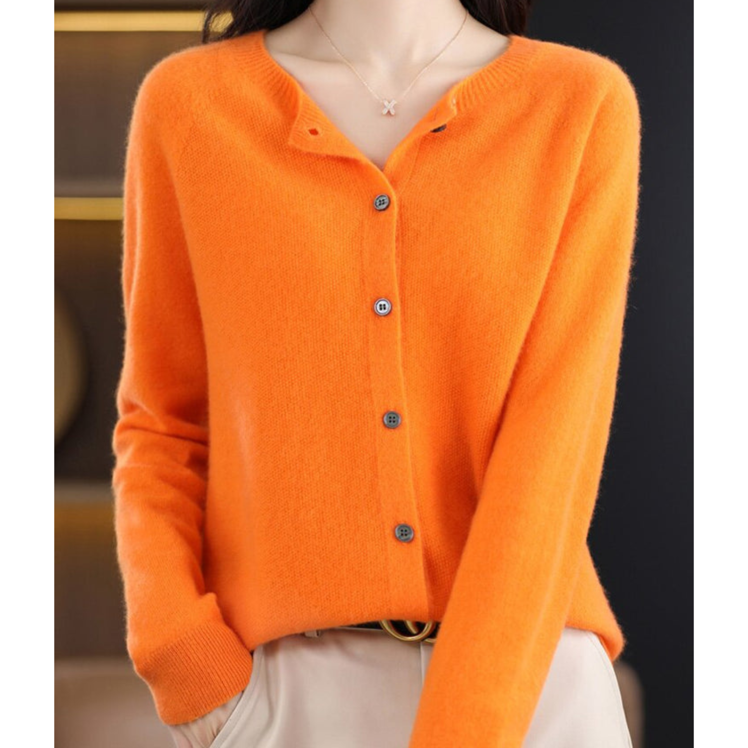 Round Neck Button-Up Soft Knit Cardigan for Women