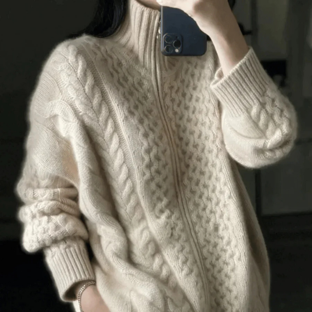 Warm Long Sleeve Knit Cardigan for Women | Zipper Closure