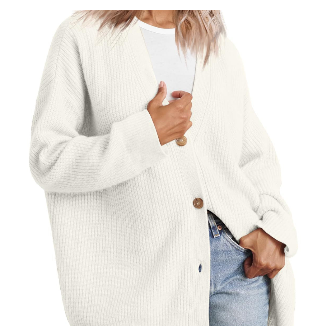 Long Women's Warm Knitted Cardigan with Buttons
