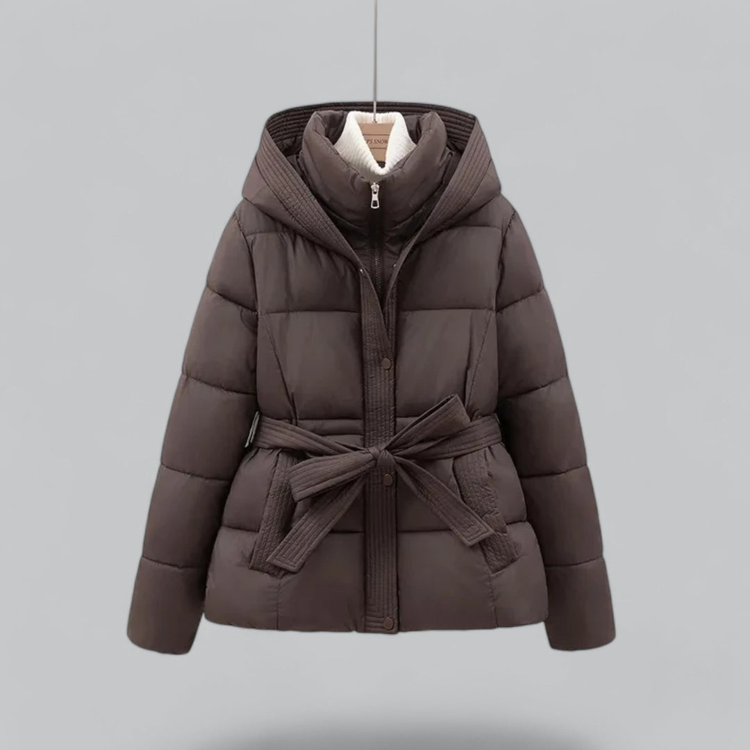 Quilted Warm Padded Hooded Puffer Jacket for Women with Belt