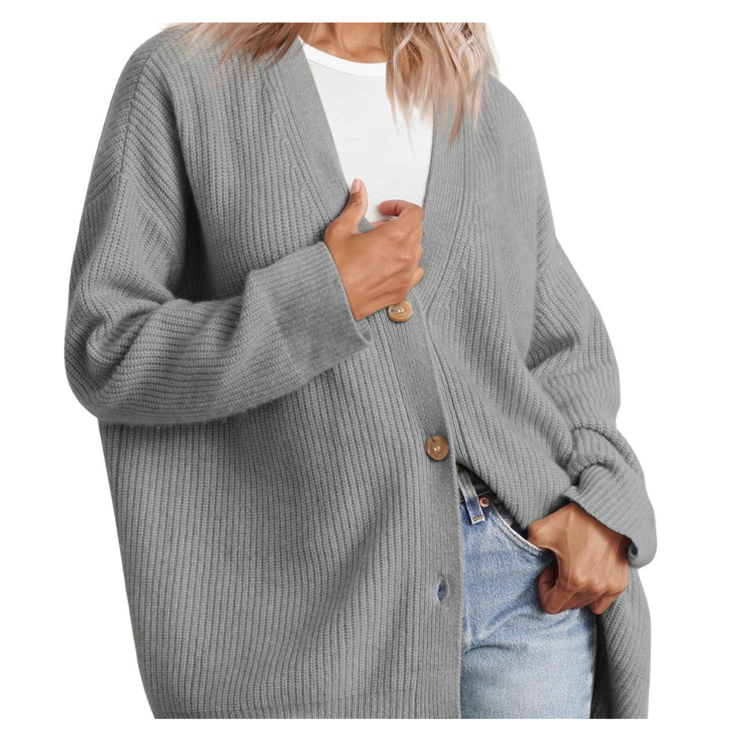 Long Women's Warm Knitted Cardigan with Buttons