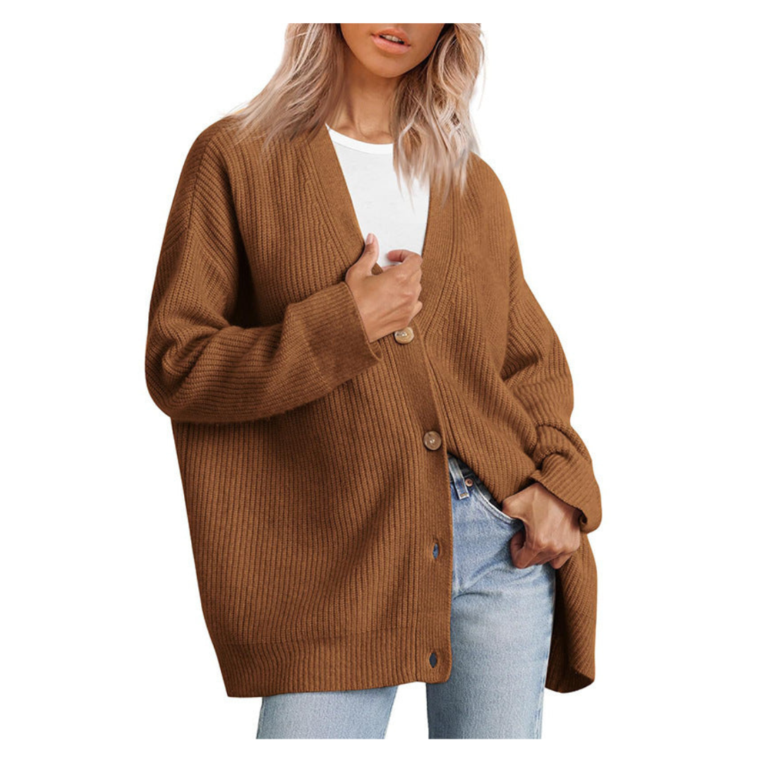 Long Women's Warm Knitted Cardigan with Buttons