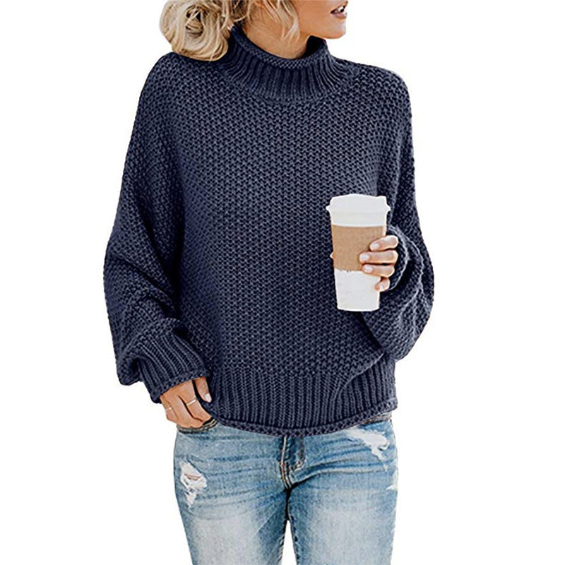 Women's Chunky Knit Turtleneck Sweater in Oversized Fit