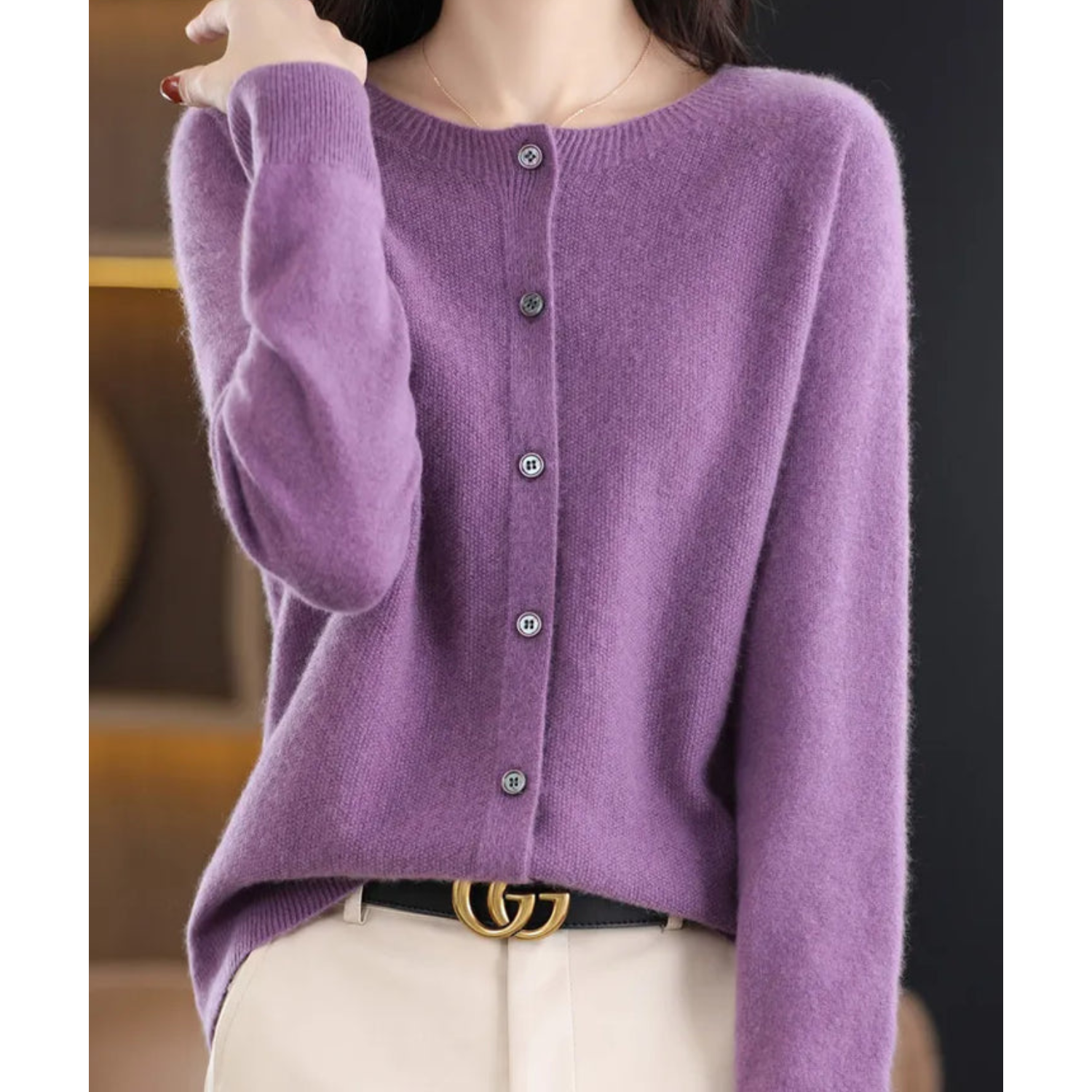 Round Neck Button-Up Soft Knit Cardigan for Women