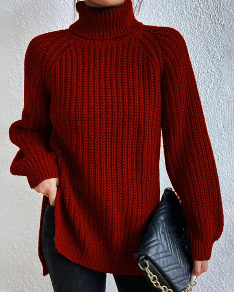 Relaxed Fit Knit Turtleneck Sweater for Women