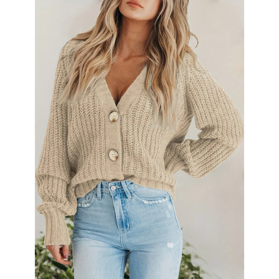 Button-Down Women's Long Sleeve Knit Cardigan for Warmth
