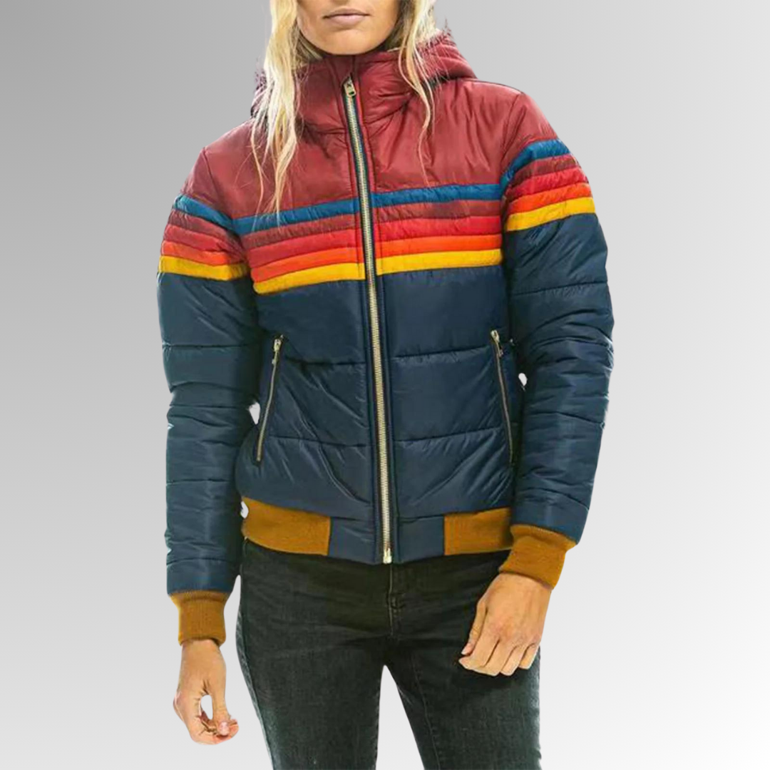 Women's Colorblock Hooded Winter Coat – Waterproof Puffer Jacket