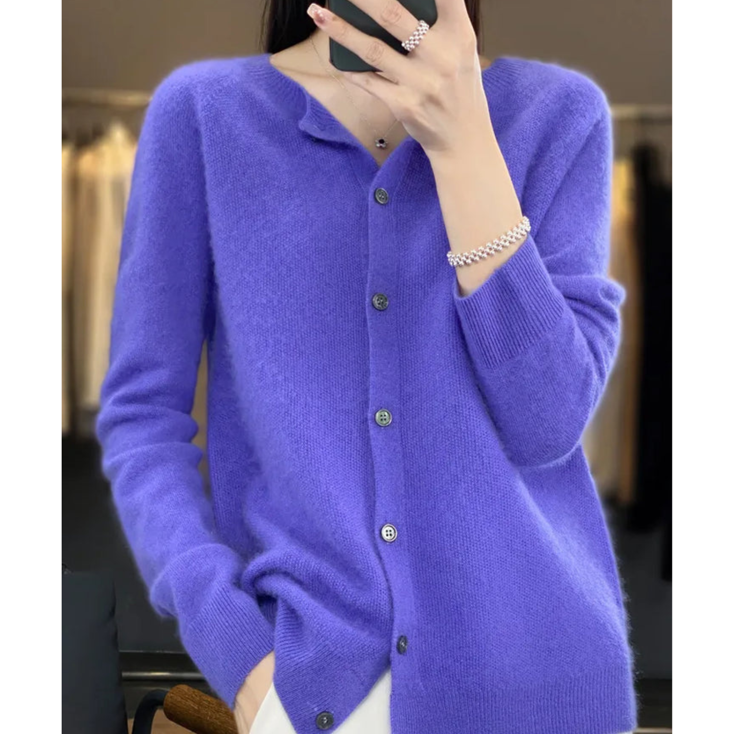 Round Neck Button-Up Soft Knit Cardigan for Women