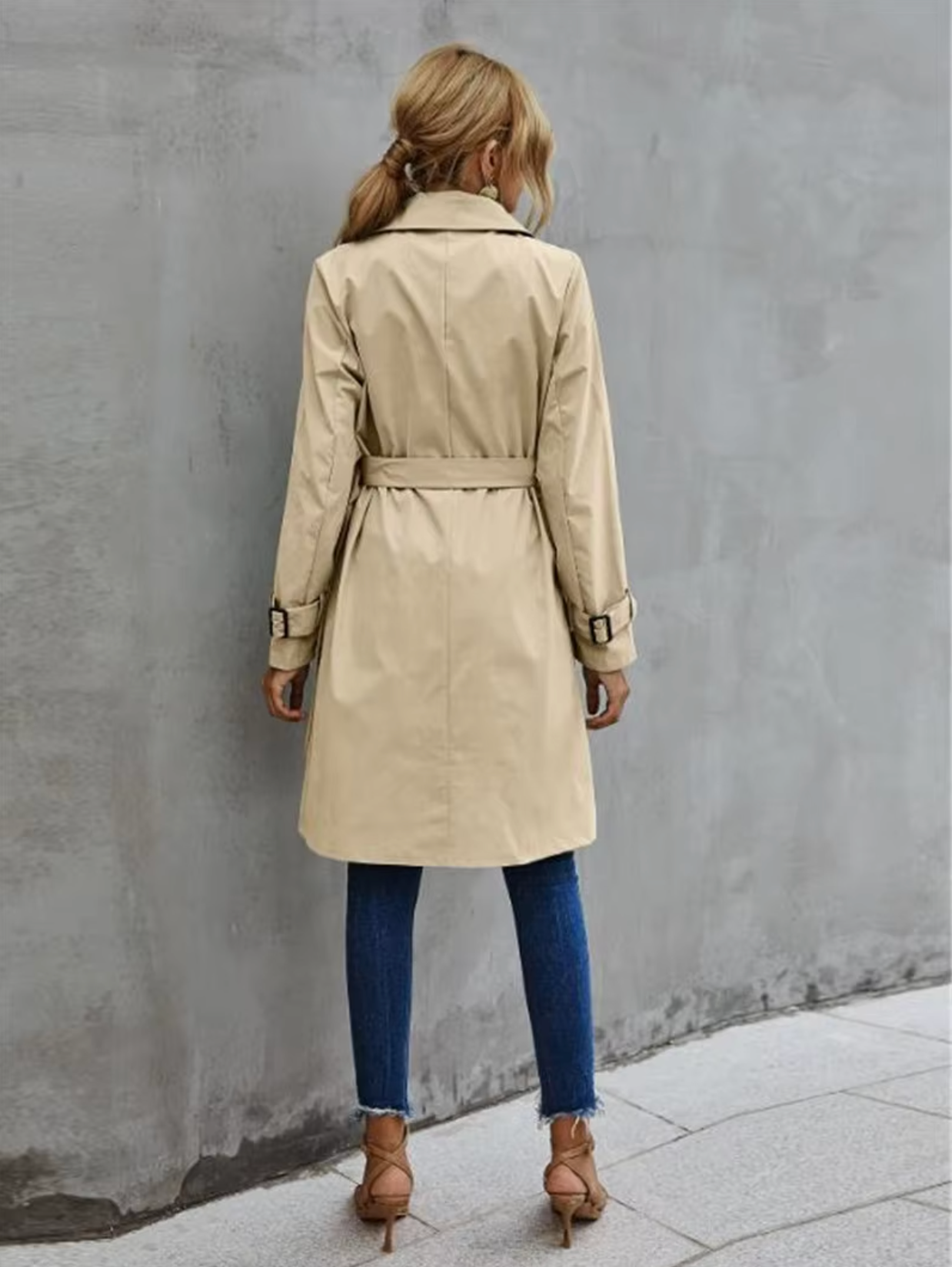 Double-Breasted Front Classic Trench Coat for Women