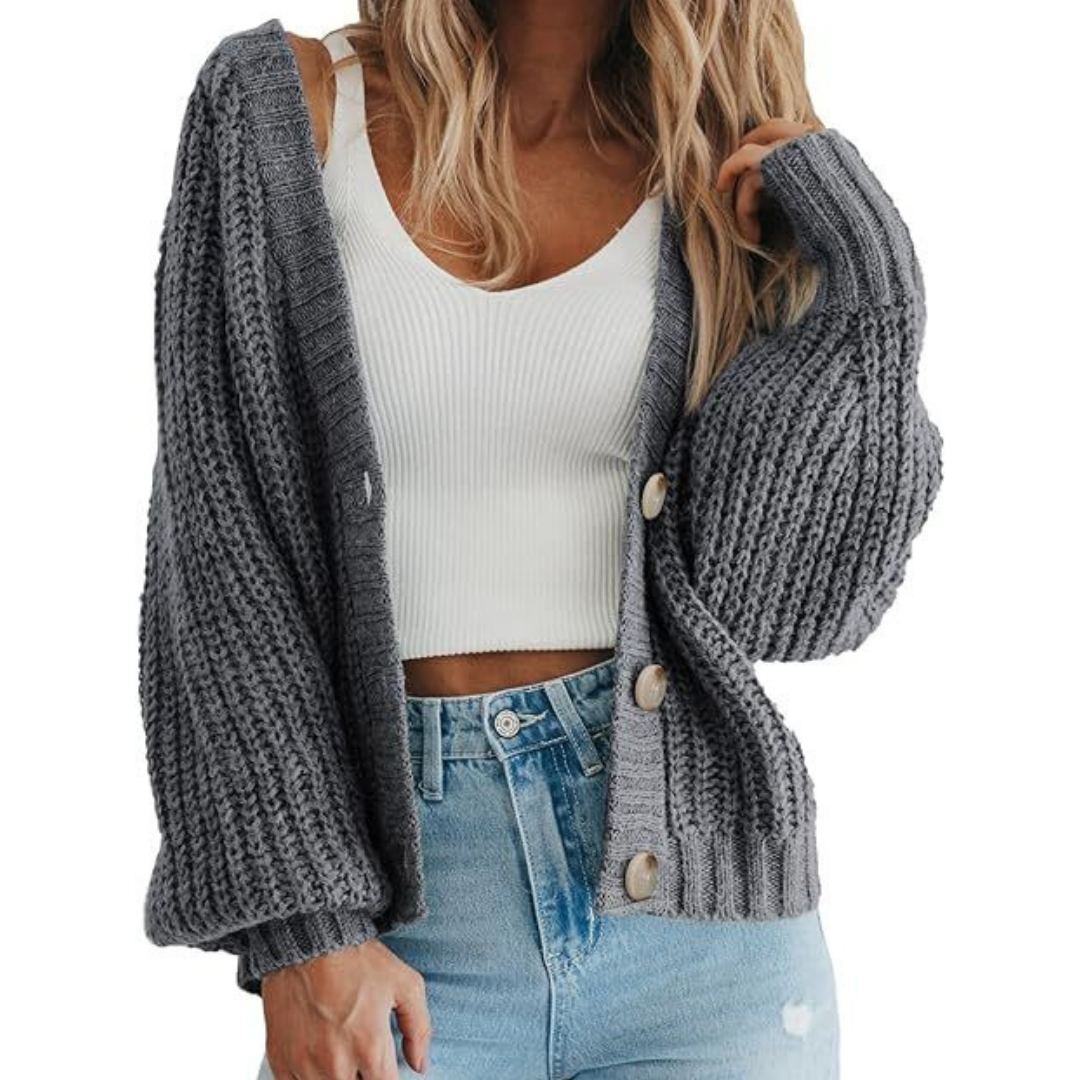Button-Down Women's Long Sleeve Knit Cardigan for Warmth