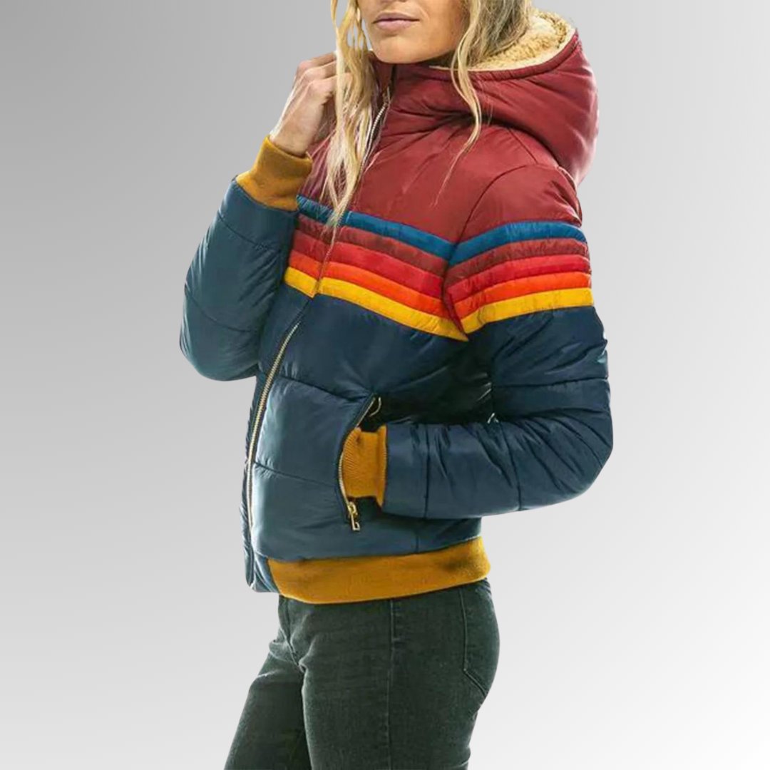 Women's Colorblock Hooded Winter Coat – Waterproof Puffer Jacket