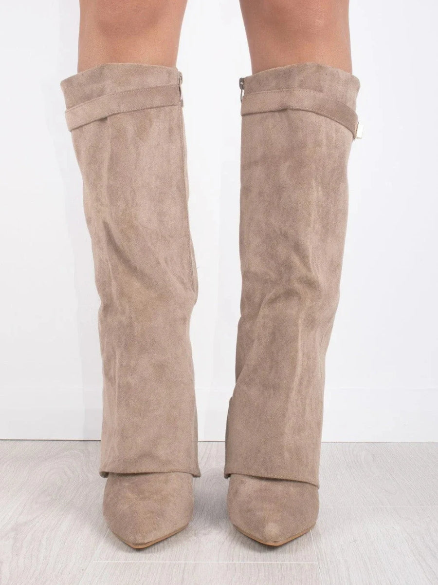 Wide Flare Top Knee High Boots for Women with Block Heel