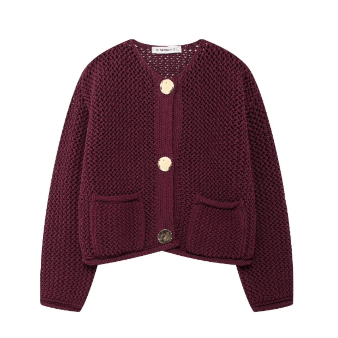 Short Sleeve Women's Knit Cardigan with Button Closure