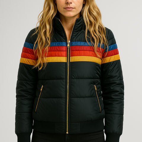 Women's Colorblock Hooded Winter Coat – Waterproof Puffer Jacket