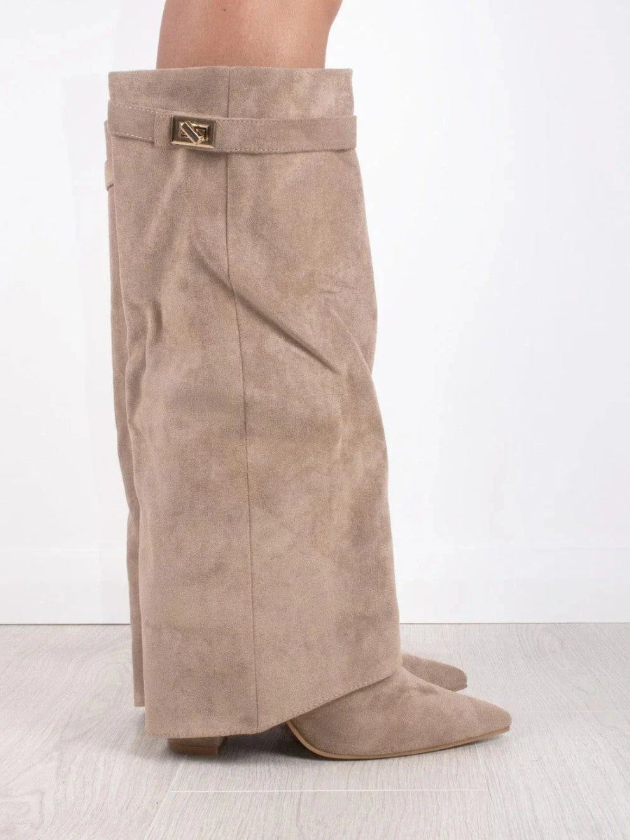 Wide Flare Top Knee High Boots for Women with Block Heel