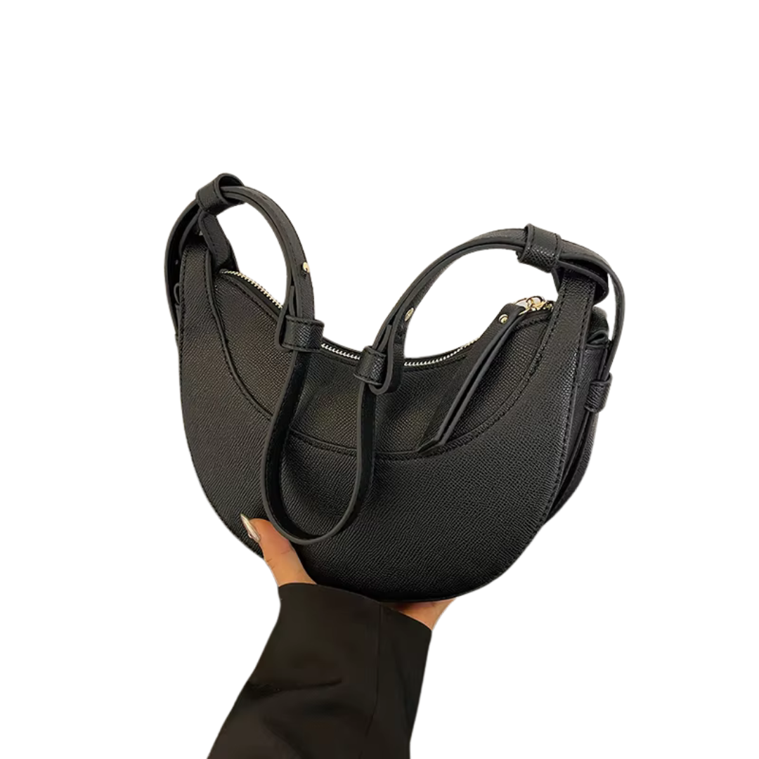 Women's Crescent-Shaped Shoulder Bag with Zippered Pocket and Adjustable Strap